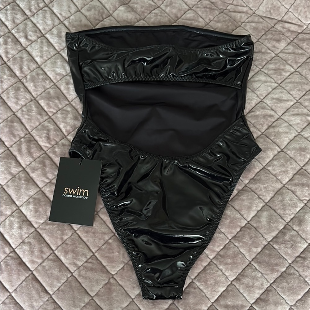 NEW! Naked Wardrobe Black Sleek One Piece Swimsuit - Picture 2 of 4